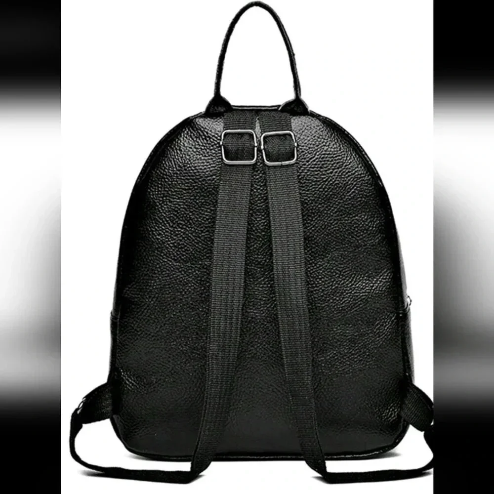 Black faux leather style bag purse women's handbag crossbody backpack bow print